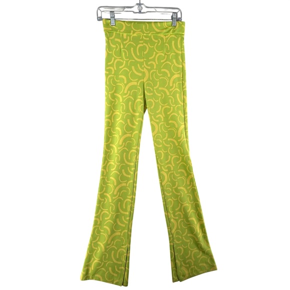 Zara Pants - Zara Green Yellow Flared Jacquard Pull On Pant Womens Small 27x33.5 Boho Retro